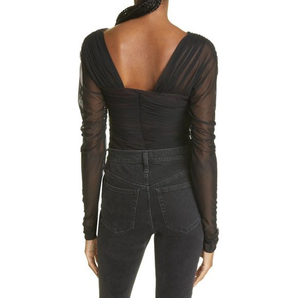 A.L.C. Jackie Ruched Sheer Long Sleeve Top - Black - NWT - Small - Picture 2 of 5